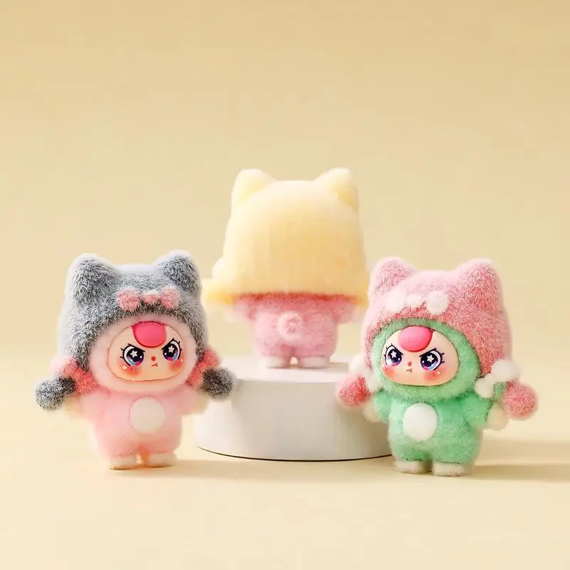 Новая детская шапка с тремя лисочками и бантом, пижамная серия, слепая коробка, милая мини-флокированная фигурка, настольный маленький орнамент, рождественский подарок для девочек