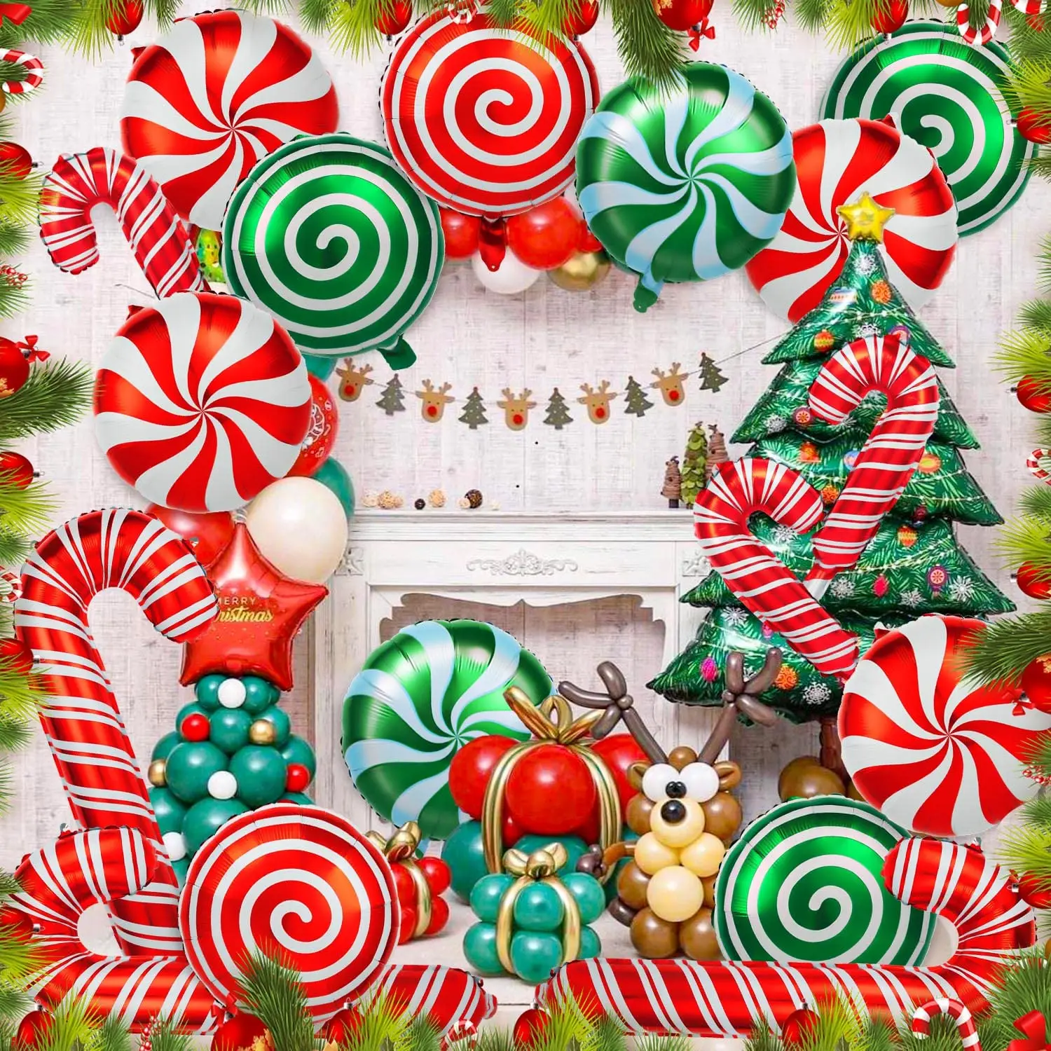 36-teiliges Weihnachts-Süßigkeits-Luftballons-Set, große Zuckerrohr-Wirbel-Süßigkeits-Folienballons, rot-grüne Folie, süße Süßigkeiten, Themenballons – Detail 3