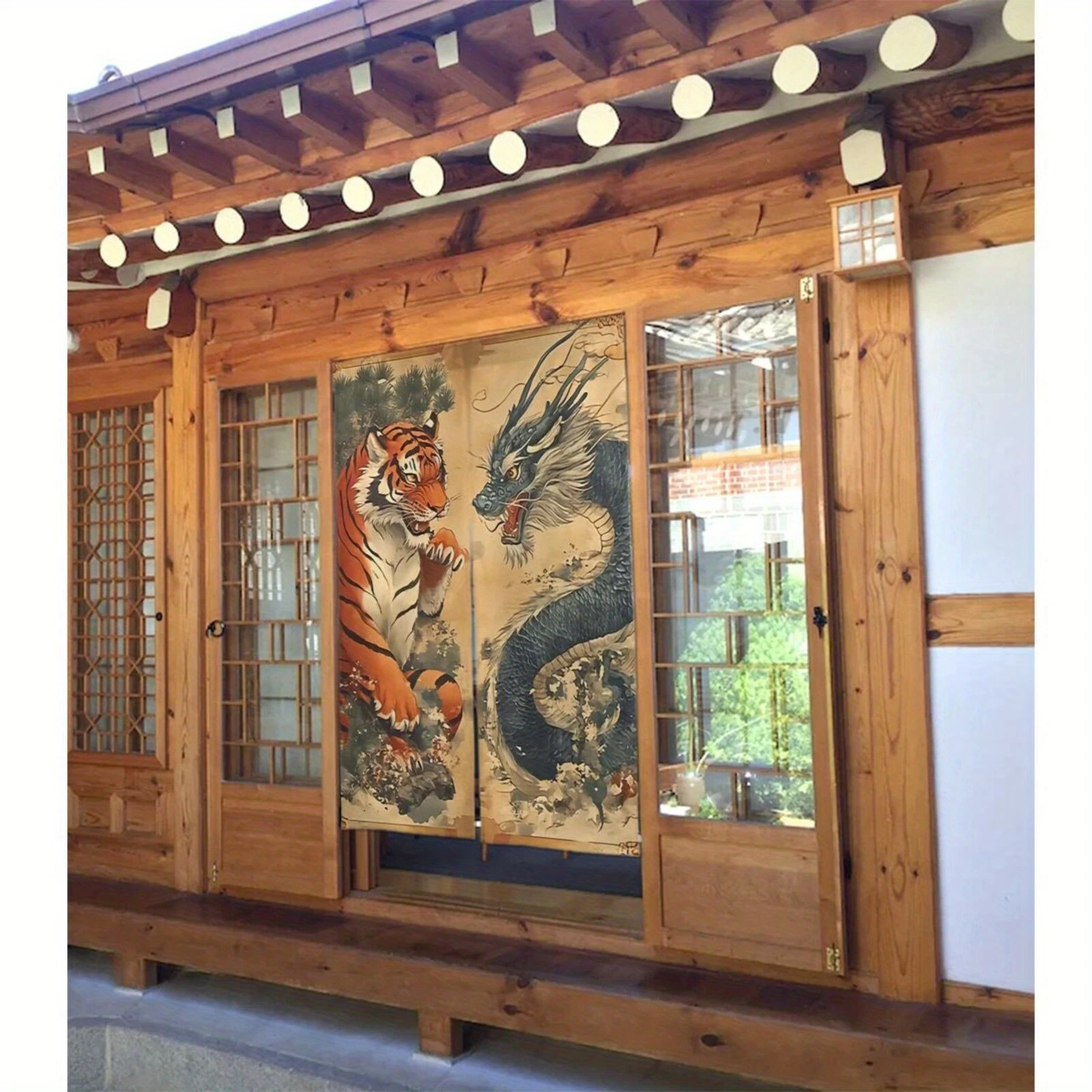 VIKAMA Ukiyo-e Dragon Tiger Ink Noren Curtain Japanese Half Door Kitchen Entryway Samurai Theme Home Decor