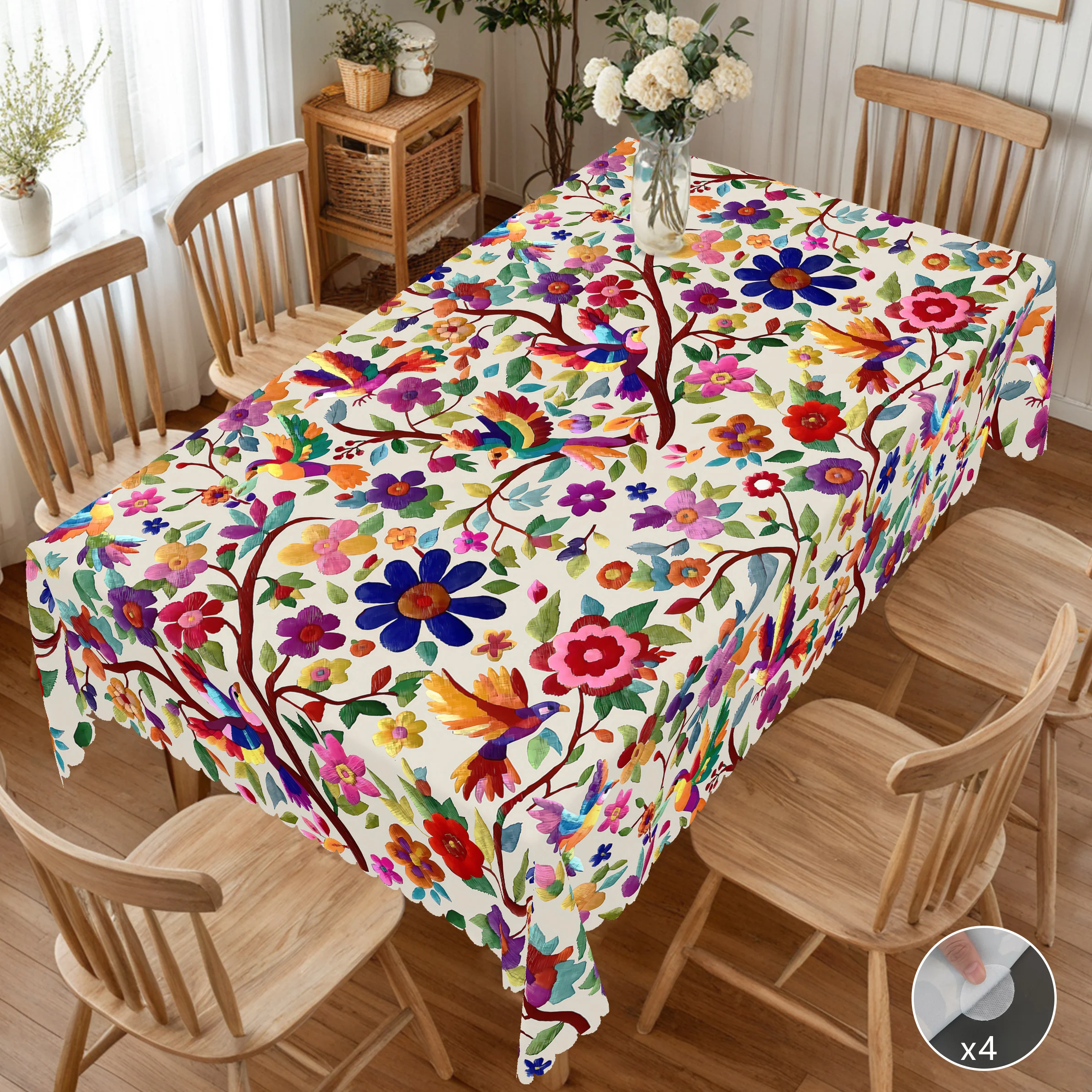 1 Piece Mexican-Style Tablecloth, Cinco De Mayo Party Decoration, Mexican Cinco De Mayo Decorative Tablecloth, Printed with Vibrant Colorful Floral and Bird Patterns, Perfect for Weddings, Birthdays, Camping, Picnics, Tea Parties, Home Kitchens, Graduation Parties, and Holiday Decorations, Available in Multiple Sizes, with Embossed Edges, Suitable for Daily Indoor/Outdoor Use at Home
