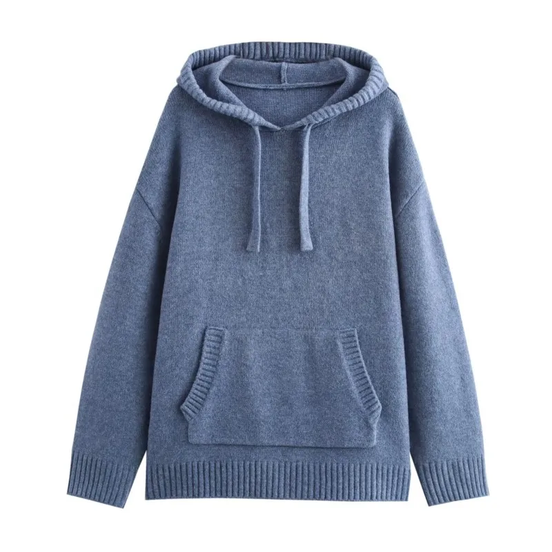 TRAF Loose Hoodies Women Clothing Autumn Jacquard Knitted Casual Hoodies Women Jacket Vintage Lace Up Pocket Pullovers Outerwear