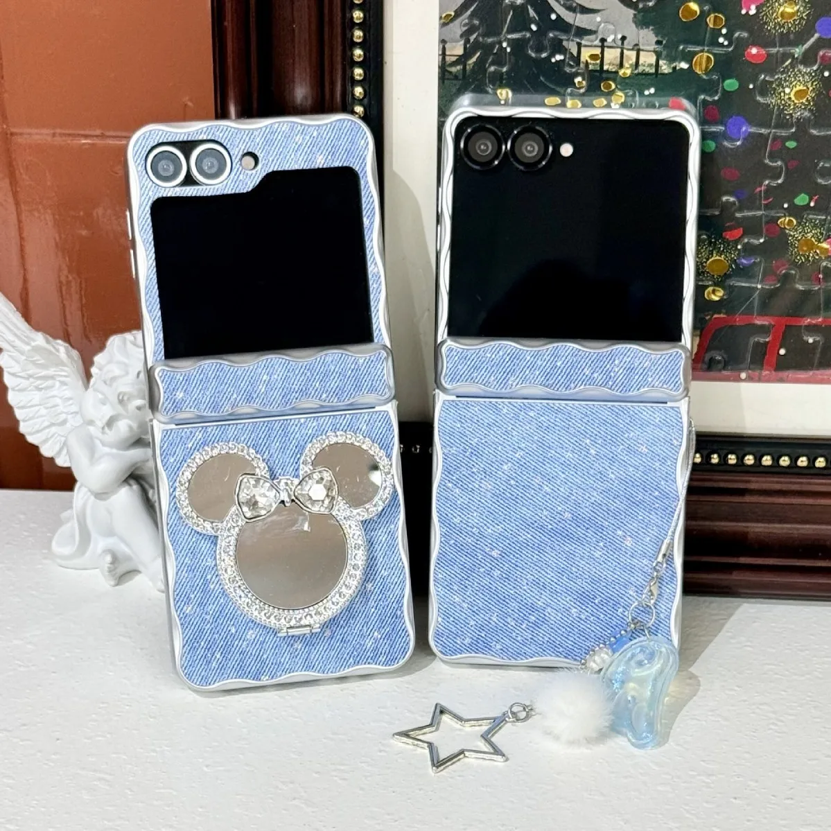 

Cowboy Blue Wave Mouse Mirror for Samsung Galaxy Z Flip 7 6 5 Protective Back Cover for ZFlip5 ZFlip6 ZFlip7 Case Shell