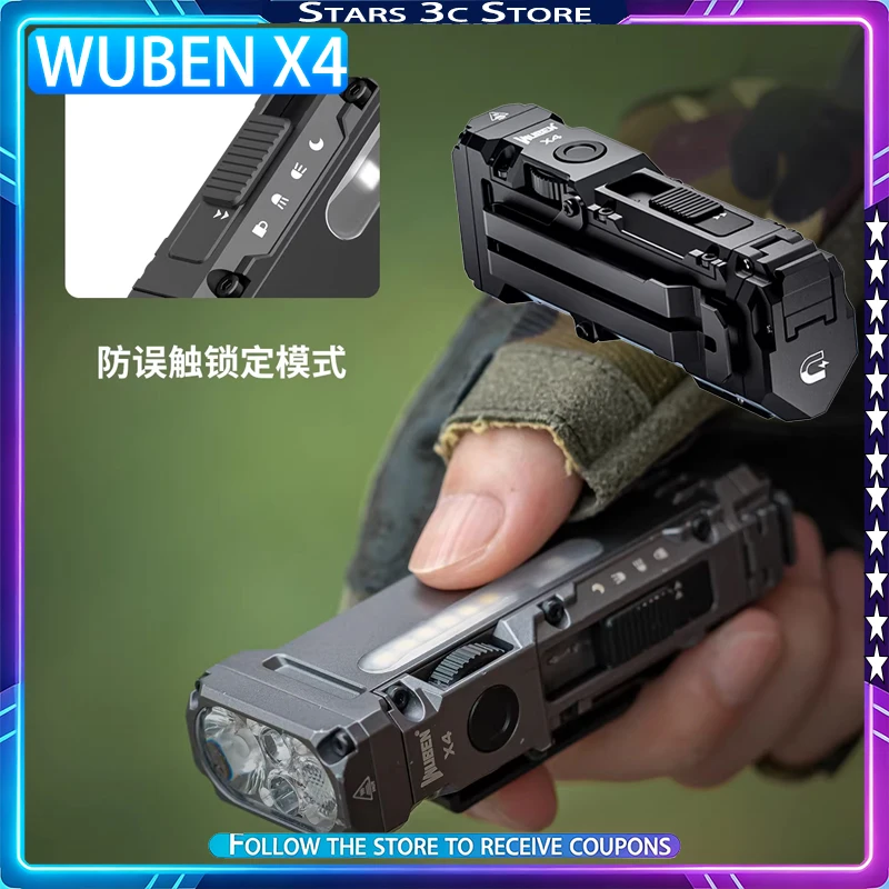 

Фонарь WUBEN X4 с RGB-подсветкой, боковой регулировкой яркости, длительным временем работы от аккумулятора, эргономичный, IP68, магнитный, портативный, карманный