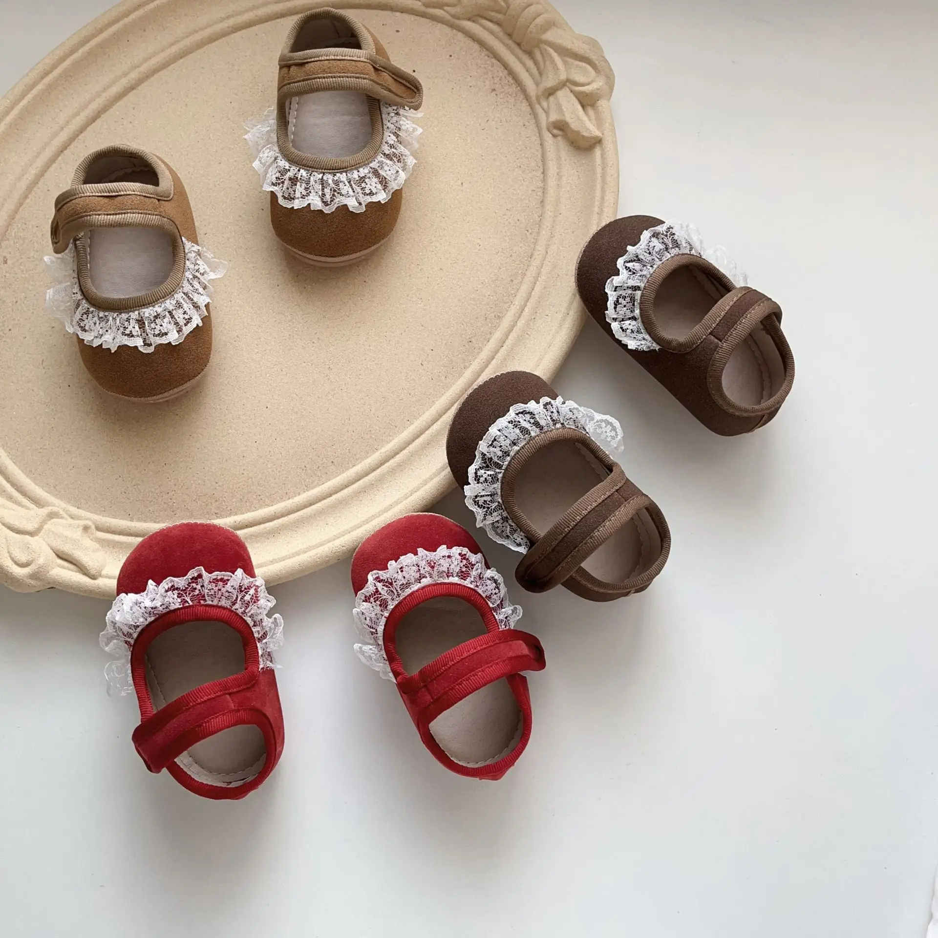 

2025 Fall Baby Girl Flat Shoes Lace Trim Mary Janes Soft Sole First Walkers Cute Fashion 0-12 Months​