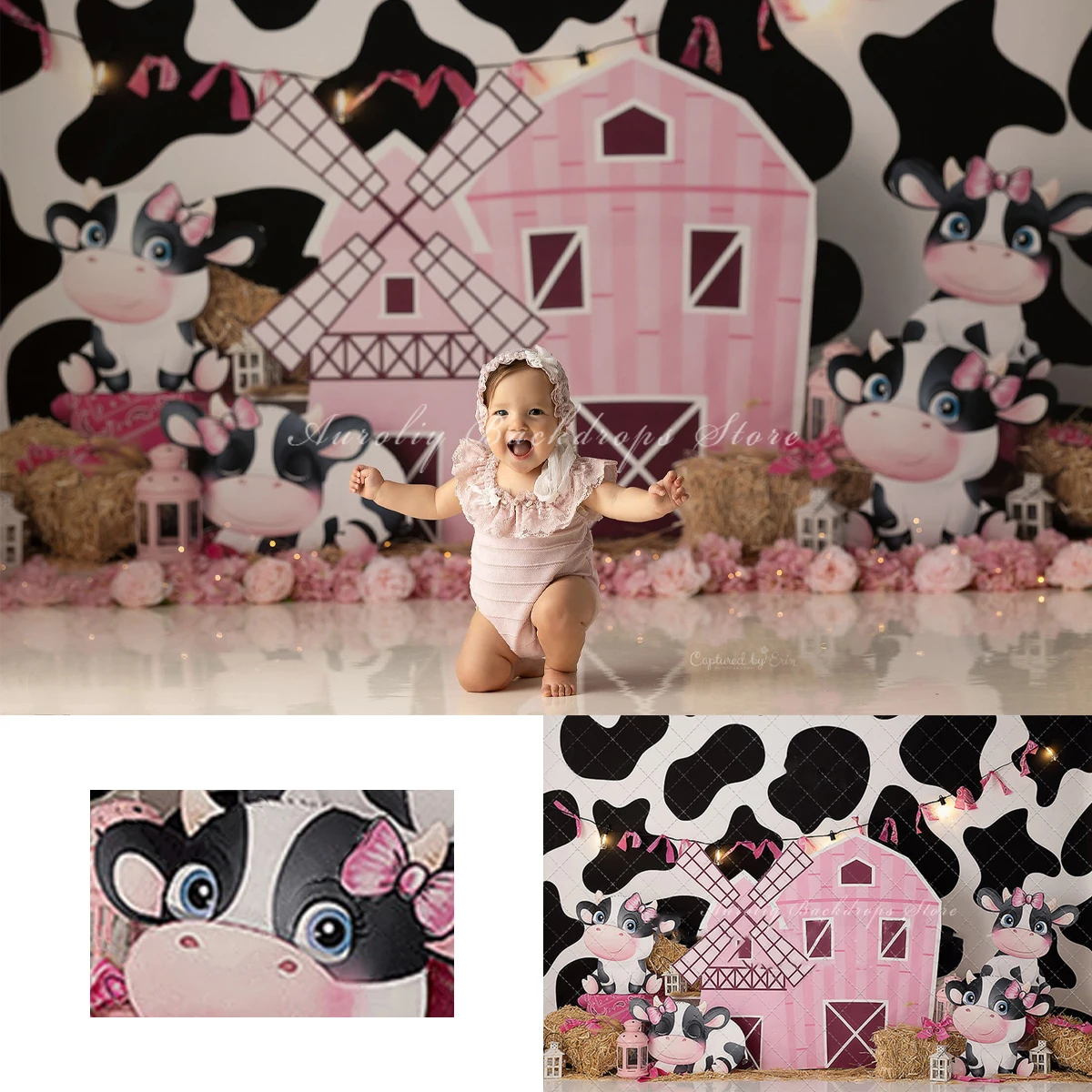 

Cow Farm Backgrounds Cake Smash Kids Adult Photography Props Child Baby Windmill Haystacks Decors Studio Photo Backdrops