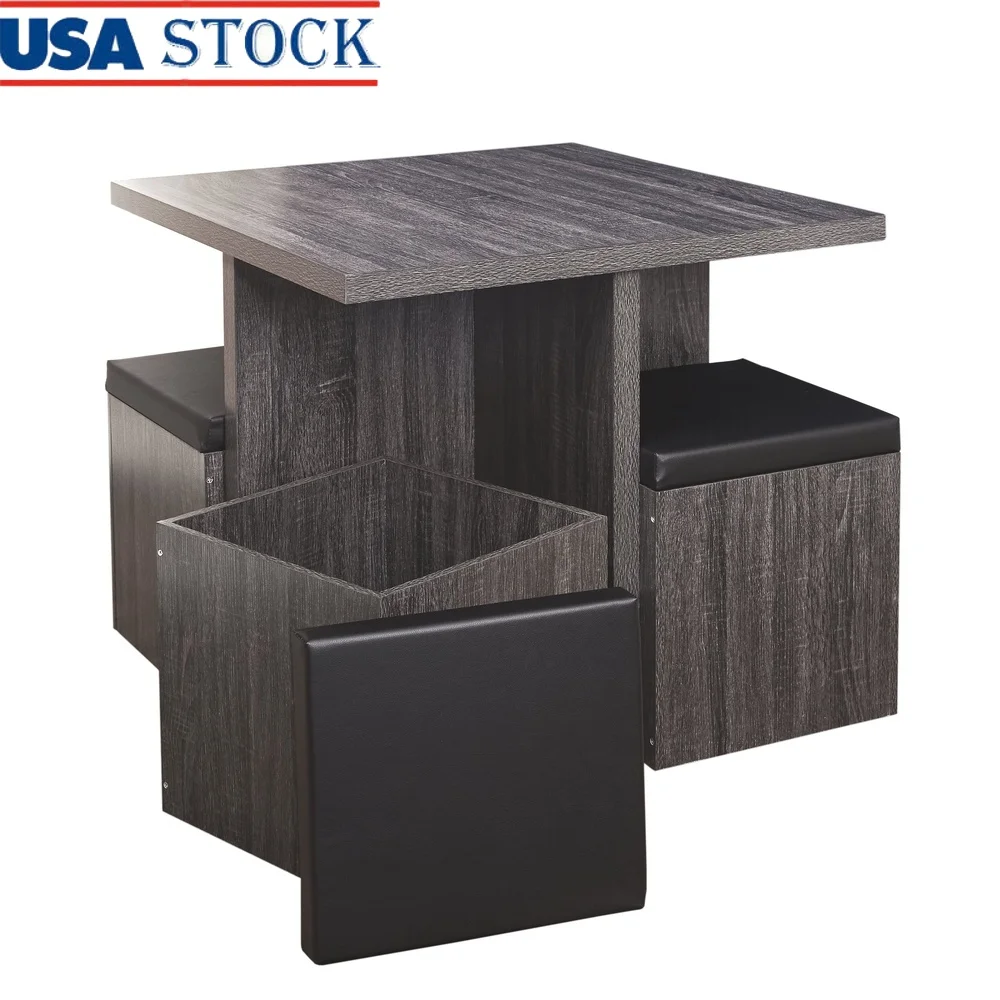 طقم طعام مكون من 5 قطع مع طاولة مربعة عثمانية ومقاعد من الجلد الصناعي بتصميم عصري مدمج للمنازل الصغيرة والشقق الداخلية #1