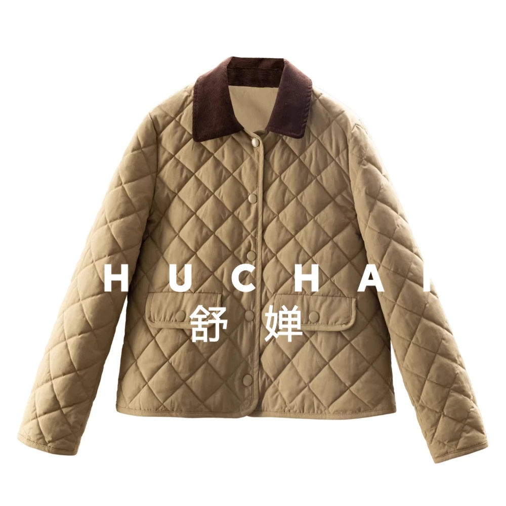 

Argyle Jacket Women Thin Retro and Stylish English 90 White Goose Down Corduroy Collar Rhombus Down Jacket Women 02K9