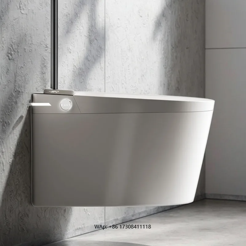 โถสุขภัณฑ์อัจฉริยะติดผนังแบบชิ้นเดียวสำหรับใช้ในบ้าน ระบบไซฟอนแบบฉีดพ่น ชักโครกเซรามิคทรงยาว พร้อมรีโมทคอนโทรลและระบบทำความร้อน