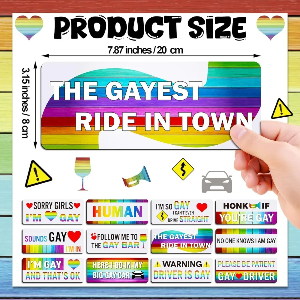 12Pcs LGBT Pride Funny Car Magnets, Rainbow Pride Decorative Magnetic Stickers for Car Truck Fridge, Reusable