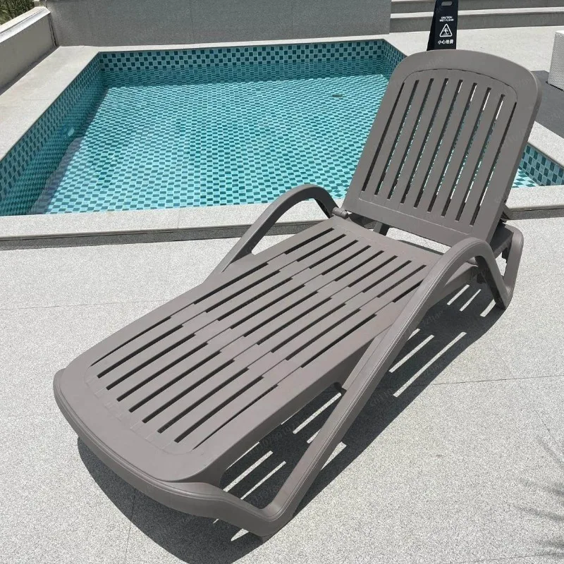 Outdoor Pool Beach Lounger, Adjustable Reclining Chair for Villa Hot Spring Hotel & Clubhouse