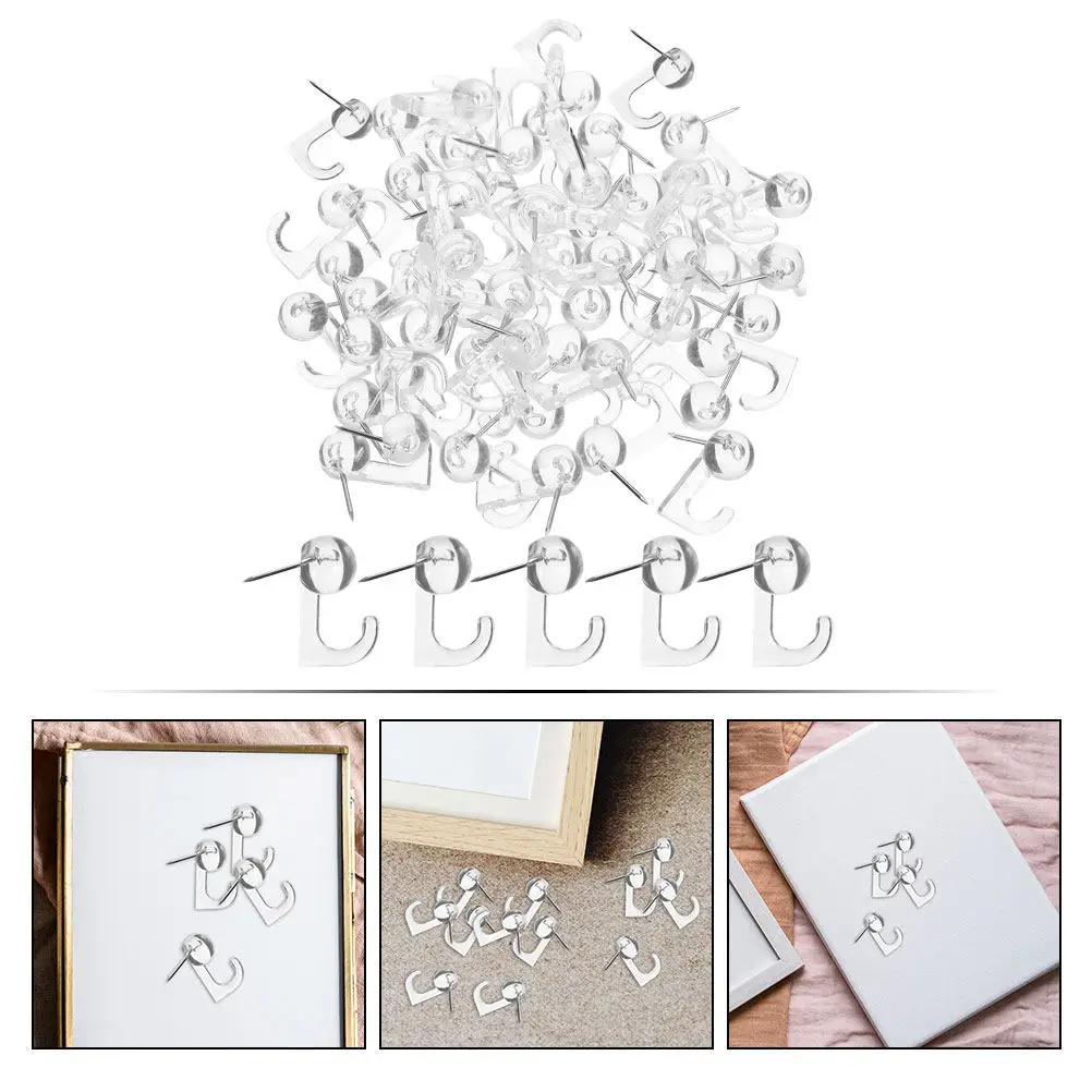 

100Pcs Metal Push Pin Hooks Bright Plastic Head Thumb Tacks Hooks for Cork Board Hanging Office Supplies Decorative Heavy Duty