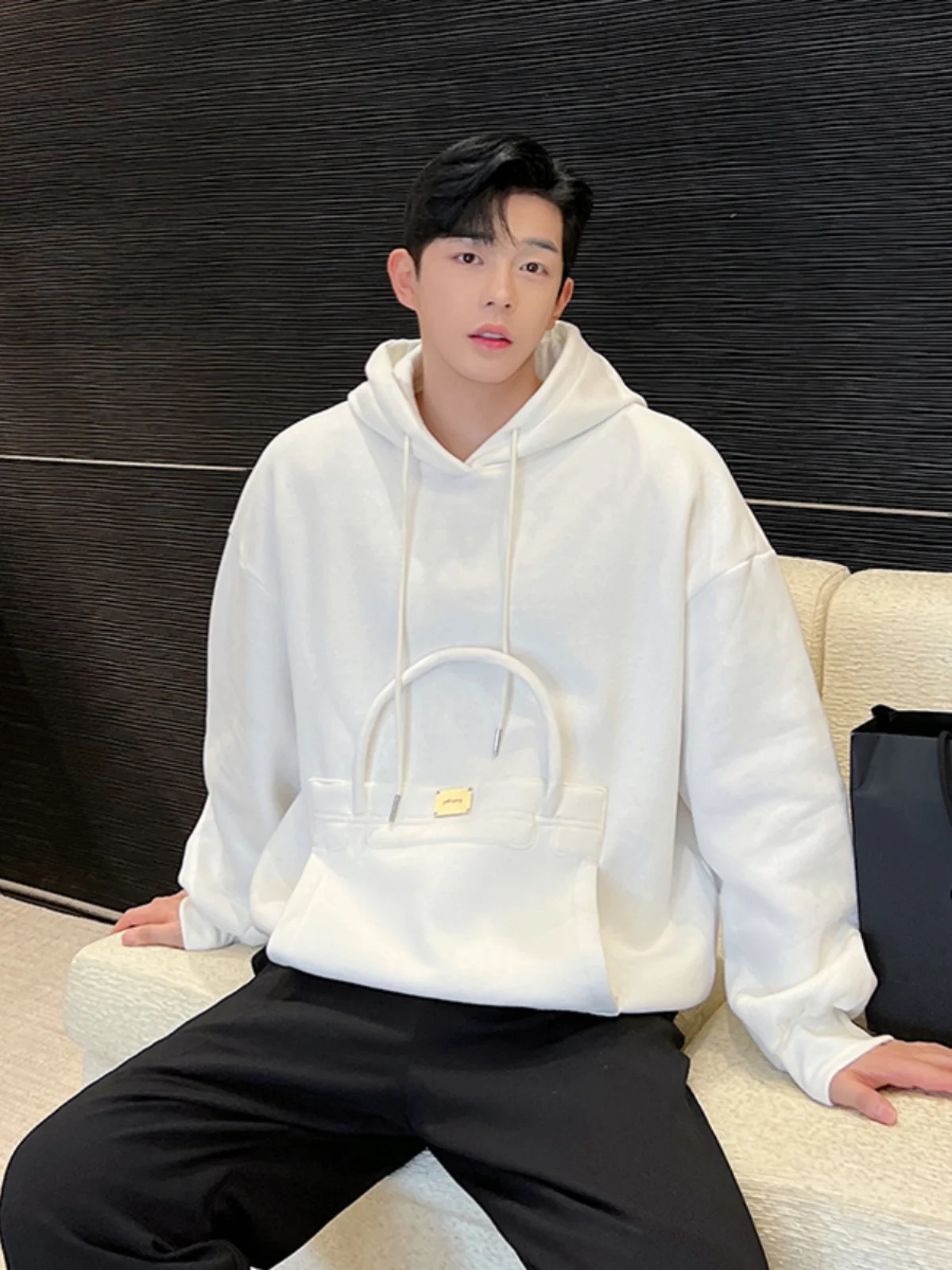 

Мужская утепленная флисовая толстовка с капюшоном, осенне-зимняя, свободного кроя, повседневная, комфортная, с роскошным дизайном карманов