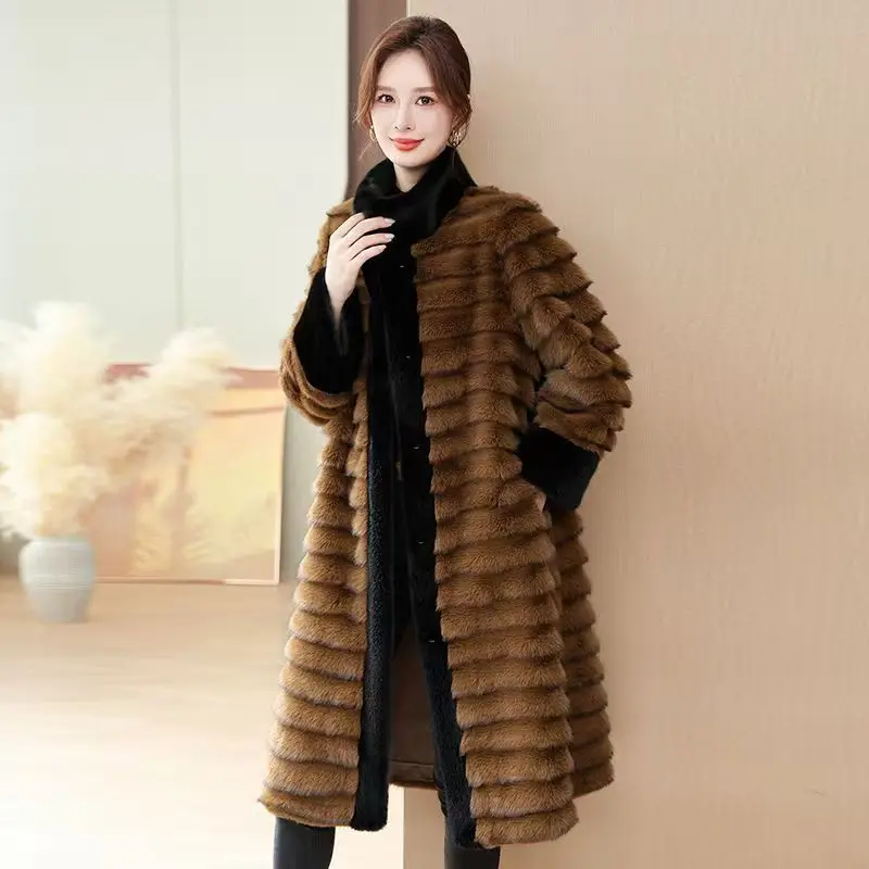 Winter Women Long Fur Coat High-Quality Soft Faux Fur Jacket Warm Luxury Brand Jacket Long-Sleeve Trench Coat Snow Suit Fur Coat