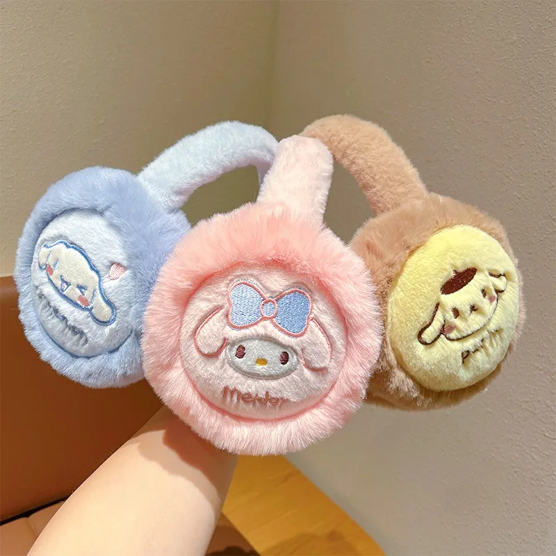 Japanse Sanrio Kawaii Kuromi Winter Warme Oorbellen Cartoon Hello Kitty Melodie Oorwarmte Doordachte Kinderfestivalcadeau