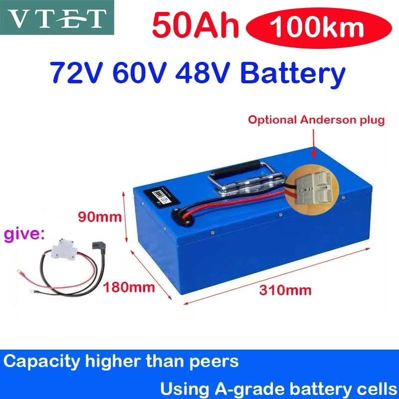 New Electric Lithium Battery Pack 72V60V48V 50AH Super Capacity 100km Motorcycle Tricycle Bicycle Ningde Era Recargables DIY