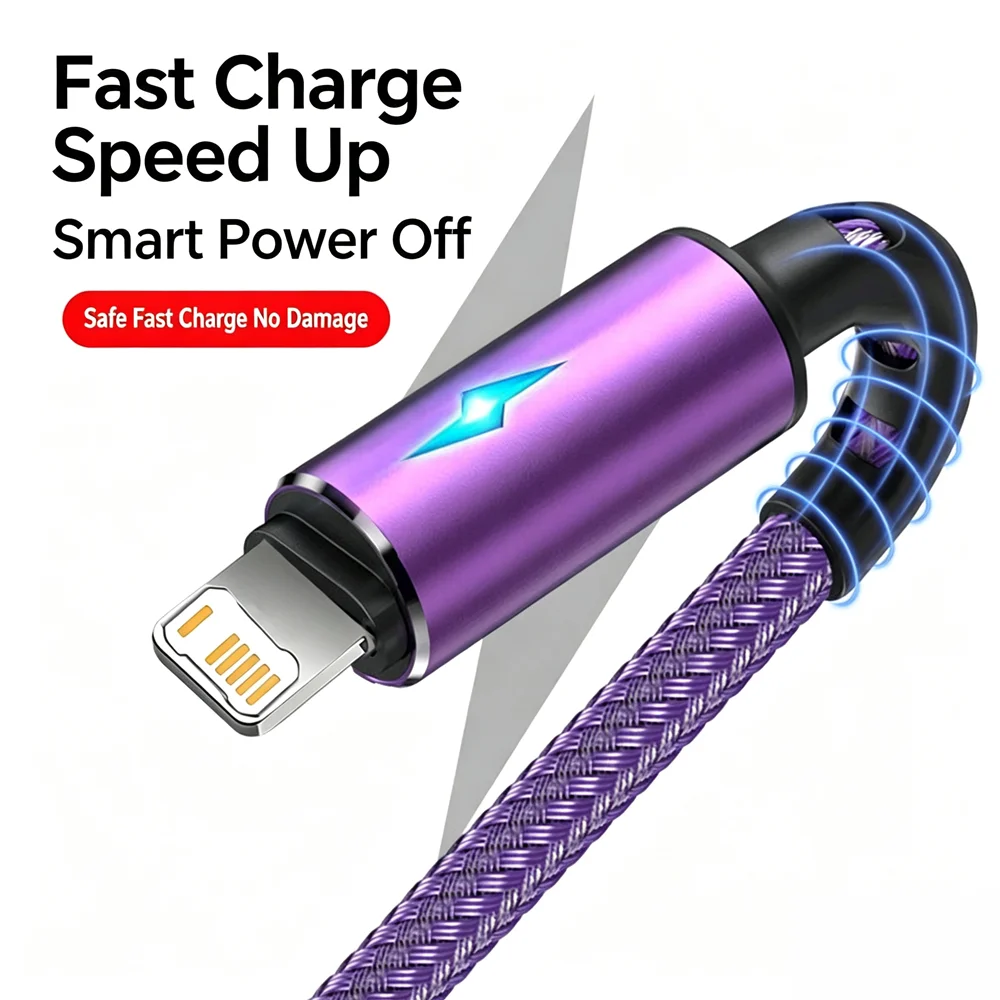 Smart Indicator Light Fast Charging Cable For iPhone X XR XS Max 11 12 13 Mini 14 Pro Max 7 8 14 Plus SE Quick Charge Data Cable