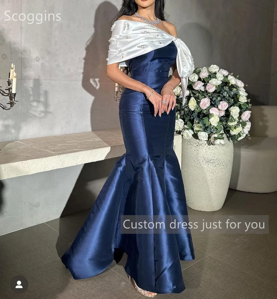 Scoggs-vestido De noche largo hasta el suelo, traje De sirena con hombros descubiertos y abalorios, para ocasiones formales