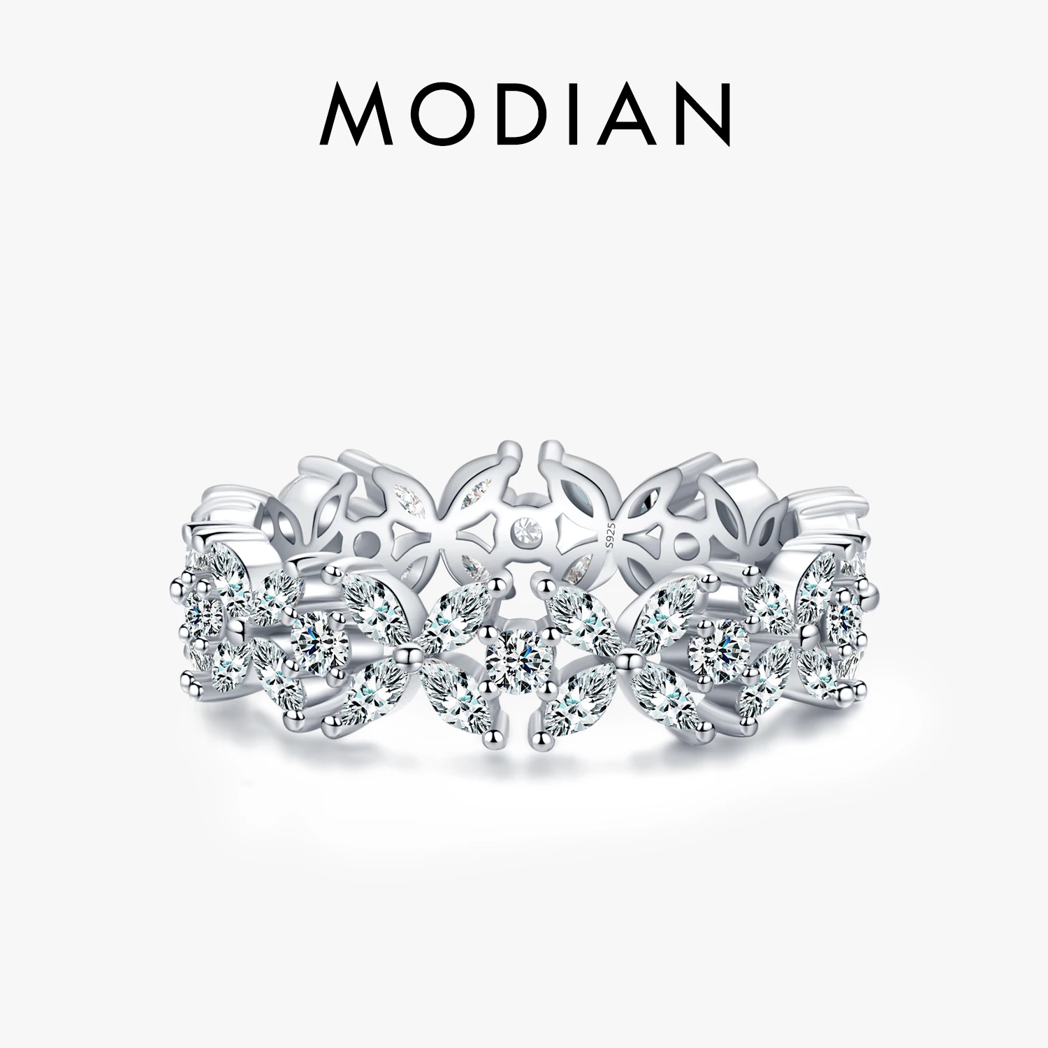MODIAN Classic 925 Sterling Silver Clear CZ Dazzling Flower Stackable Finger Ring For Women 2021 Party Fine Female Jewelry Anel