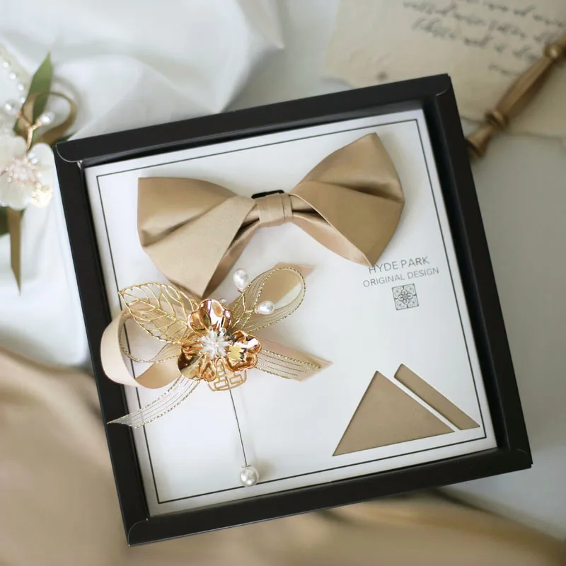 

Wedding Wedding Bridegroom Best Man Gift Box Korean Champagne Gold High-end Men's Bow Tie Set