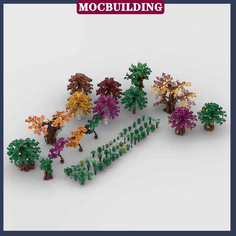 City Tree Set Collection Series Model Building Block Assembly MOC Flower Grass Plants Garden Tree House Bush Toy Gift