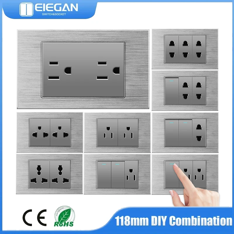 

US Thailand Universal Standard Socket Wall Switch Brushed Panel Multifunctional Power USB Type-C Socket Combination 118mm * 72mm