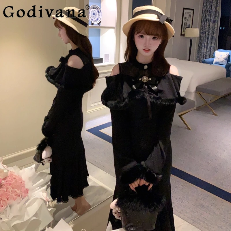 

Gentle Clear Style Black Slim Dress for Female Japanese Style Sweet Girl Lolita Dress Women's Princess Bow Design Dress