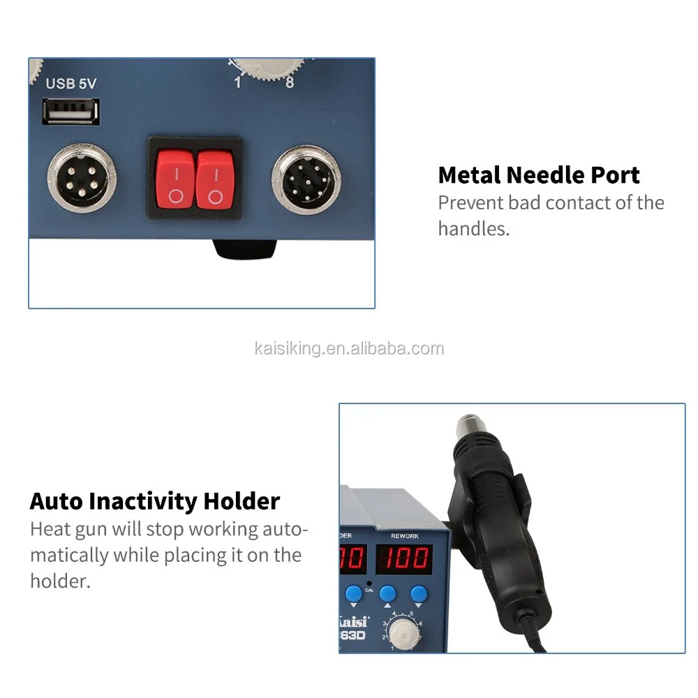 Kaisi-stasiun pengerjaan ulang solder dengan catu daya, pistol udara panas, SMD, BGA, PCB, perbaikan IC, K-863D, 3 in 1