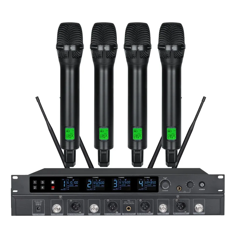 Microphone Suitable for Singing in bar Performances Professional 4-channel UHF Transmission Stage Performance Metal