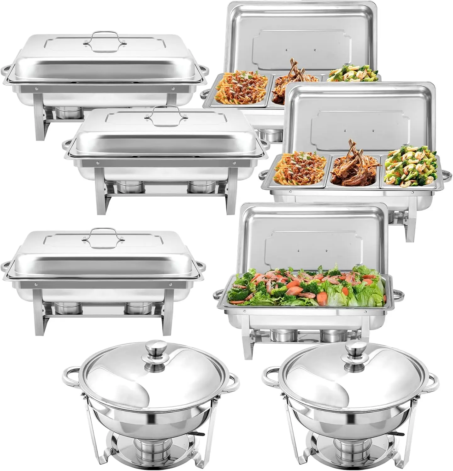 8 Pack Chafing Dish Buffet Set, Stainless Steel Catering Food Warmer For Banquet, Parties, Wedding (4 Packs 8Qt 1/3 Pan + 2