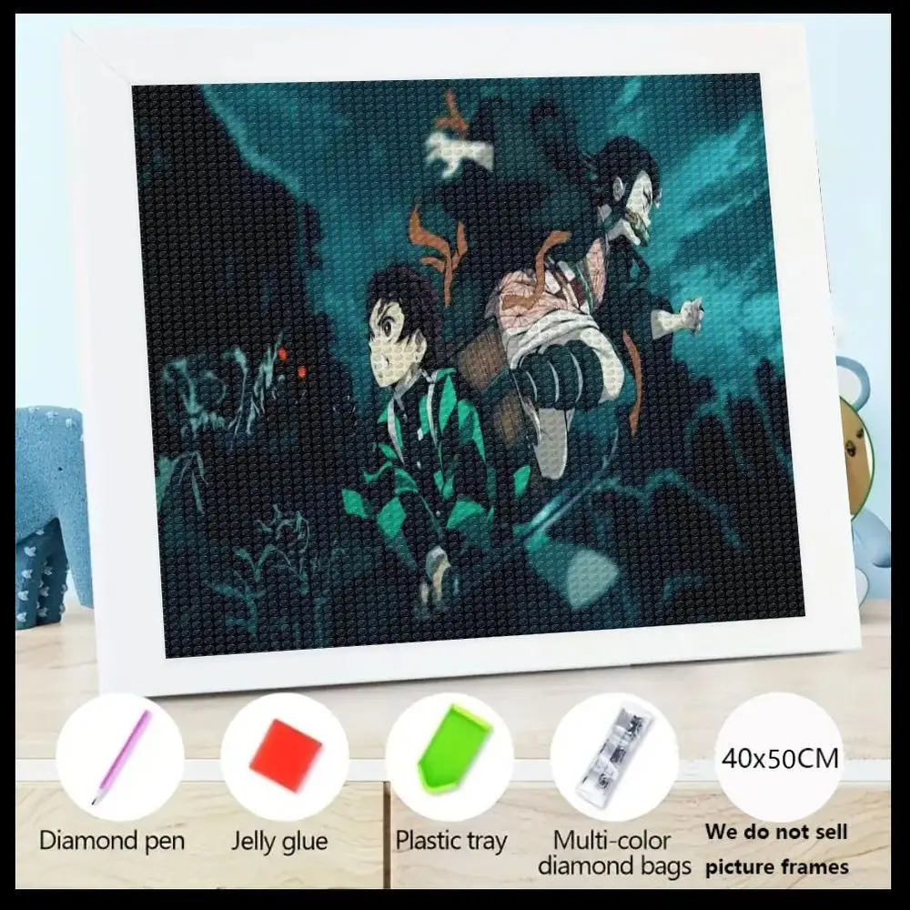 

1 шт. аниме персонаж алмазная живопись 5D DIY полный круглый квадратный бриллиант художественный комплект, размер 40x50 см с алмазной ручкой, желейный клей, пластик