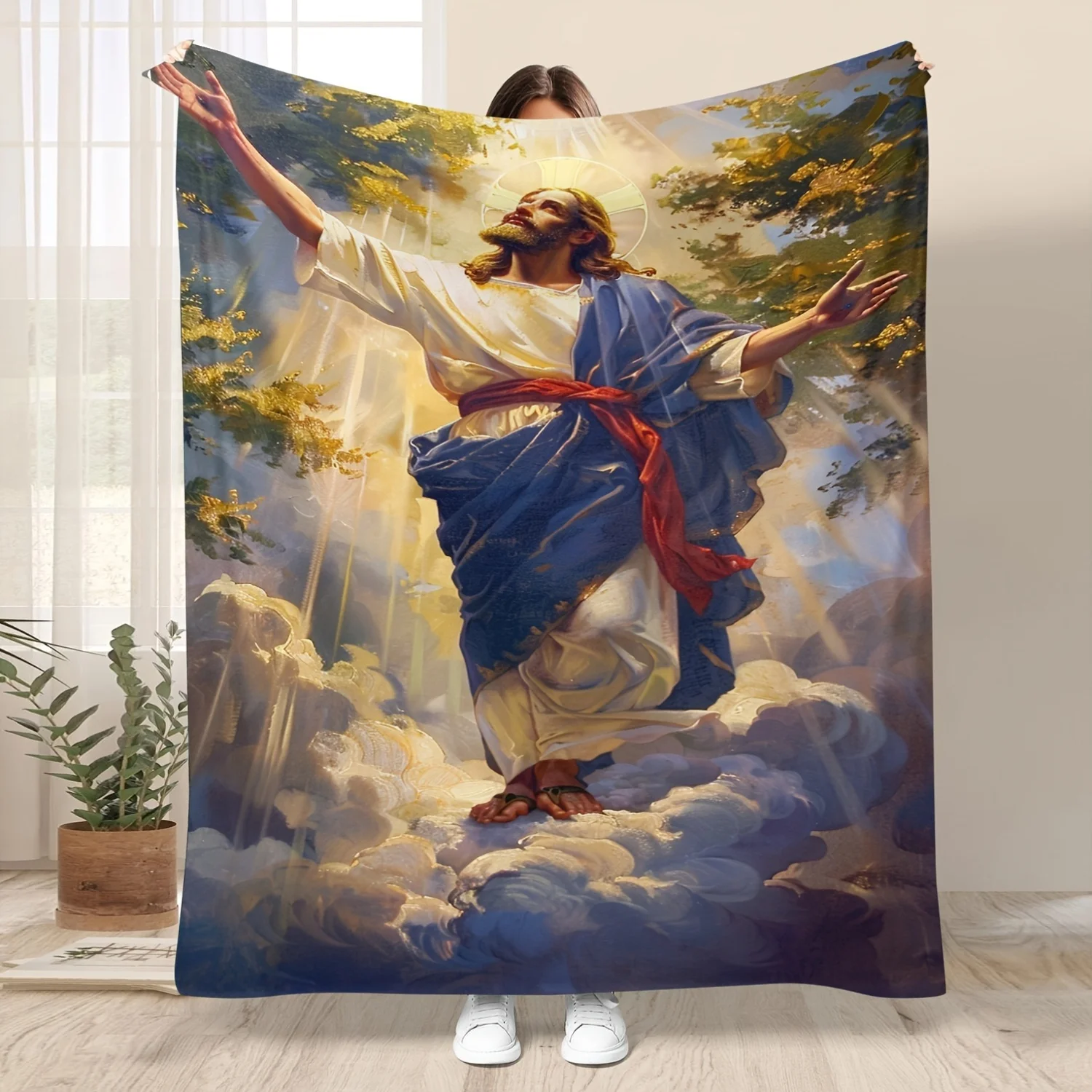 Christian Jesus Christ Blanket Throw Divine Religious Spiritual Gift Fleece Plush Home Decor Biblical Heavenly Art Artwork