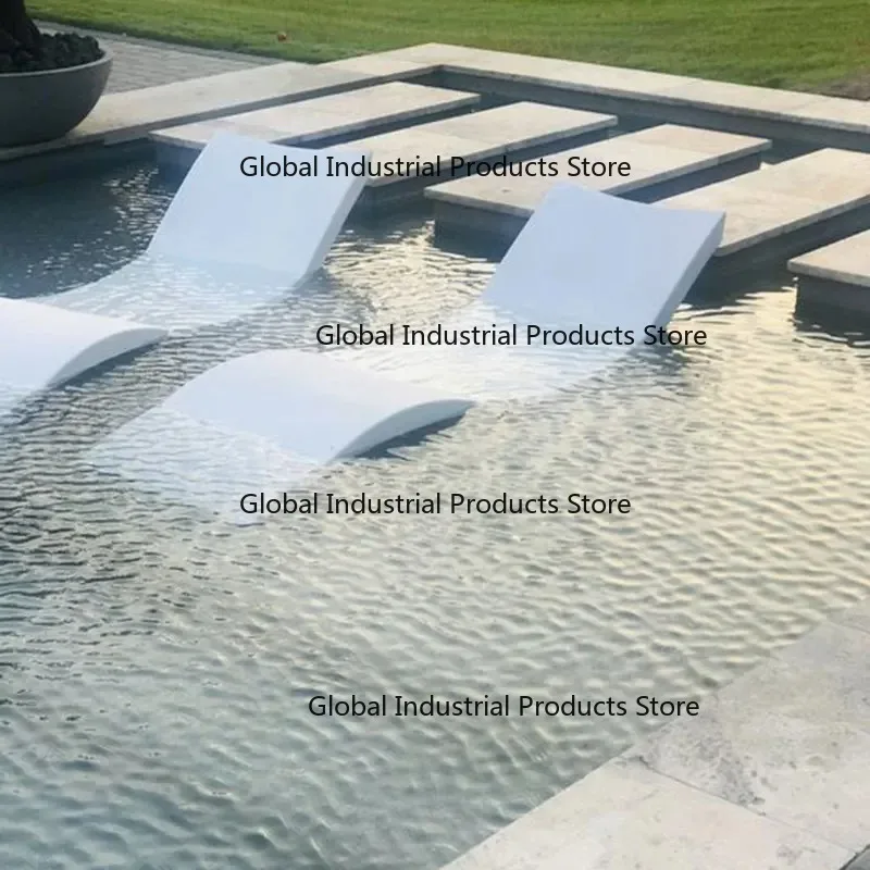 White fiberglass ergonomic oversized beach loungers swimming pool wet deck ledges water sun loungers outdoor