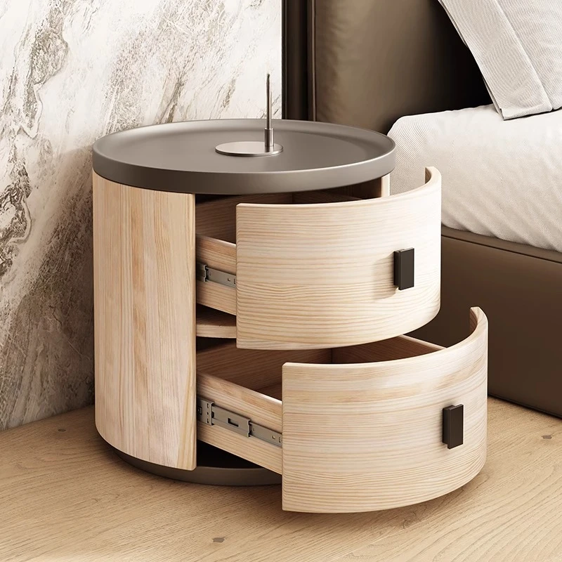 

wood bedside table, simple and modern wood grain leather, light luxury and high-end sense, bedside instead of small side table