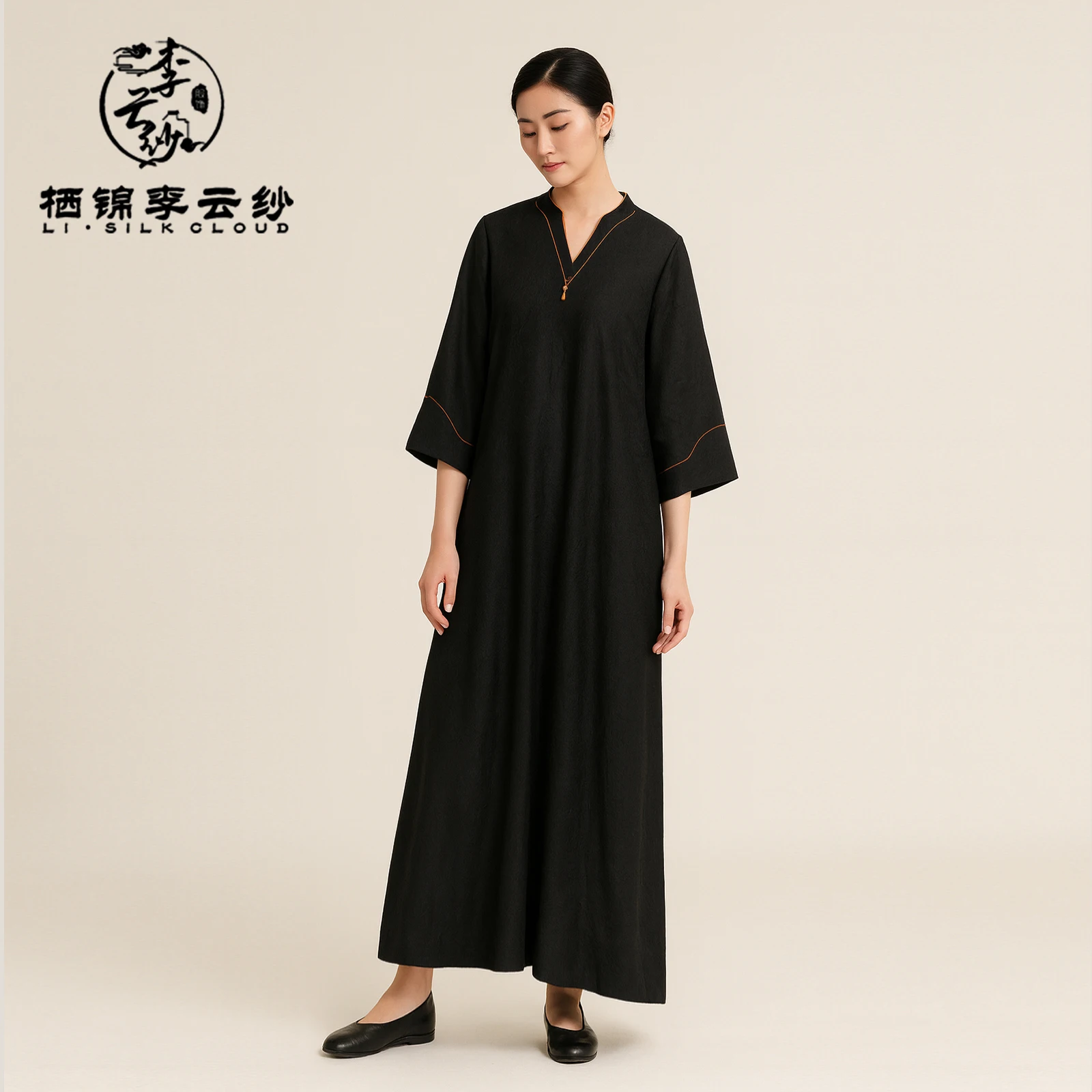 

LI SILK CLOUD Длинное платье из 100% шелка Xiangyunsha — осенний стиль, мягкое дышащее, классическое китайское эстетичное платье