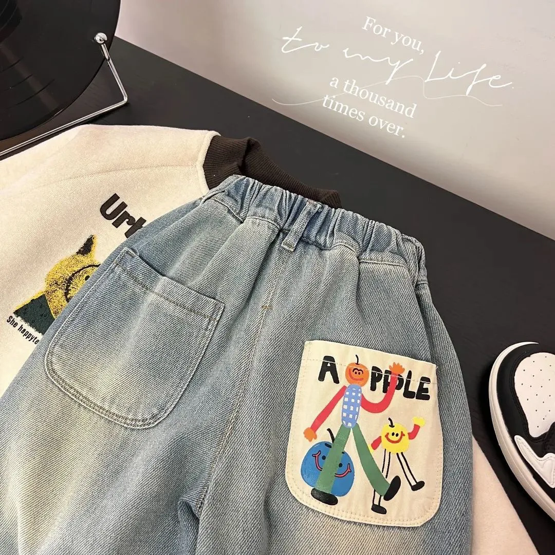 Frühling Herbst Kleinkind Jungen Denim Hosen Baumwolle Animepattern Babys Jungen Jeans Beiläufige Lose Elastische Taille Hose Für Kinder Jungen – Detail 3