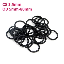 Nitrile Rubber O-Ring Black NBR Waterproof Oil Resistant Sealing Washer O-Ring Gasket CS 1.5mm OD 5mm-80mm