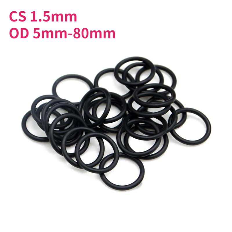 Nitrile Rubber O-Ring Black NBR Waterproof Oil Resistant Sealing Washer O-Ring Gasket CS 1.5mm OD 5mm-80mm