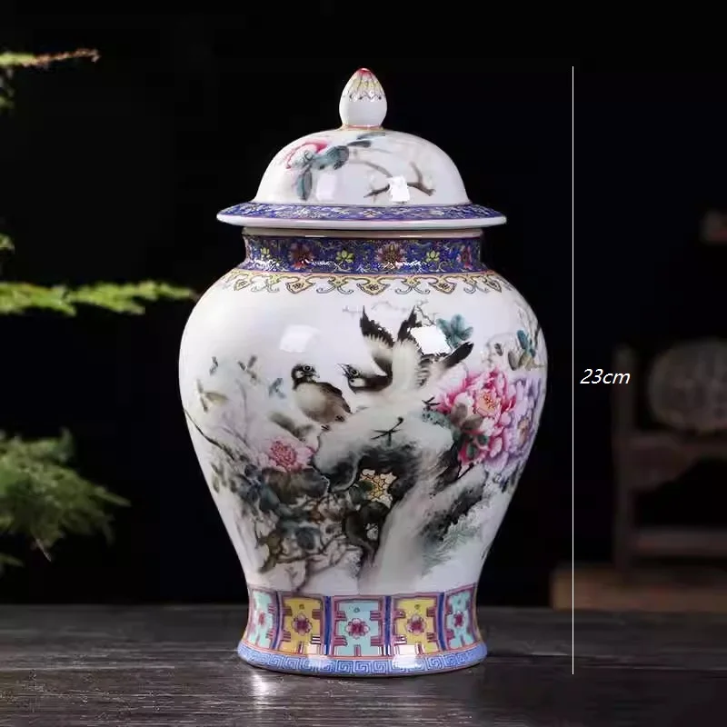 

Chinese style powder colored porcelain storage jar, ceramic general jar vase, home living room decoration gift