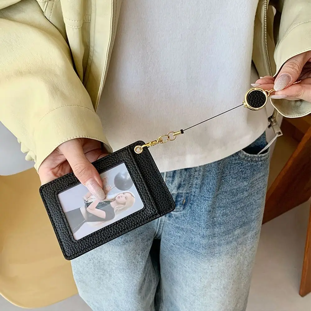 Portable PU Card Holder Transparent Window Retractable ID Card Protector Bus Holders Daily Life