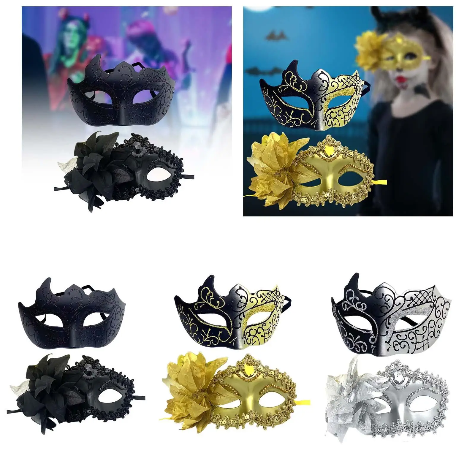 2x Couple Masquerade Mask Set Mardi Gras Comfortable Half Face Mask Costume