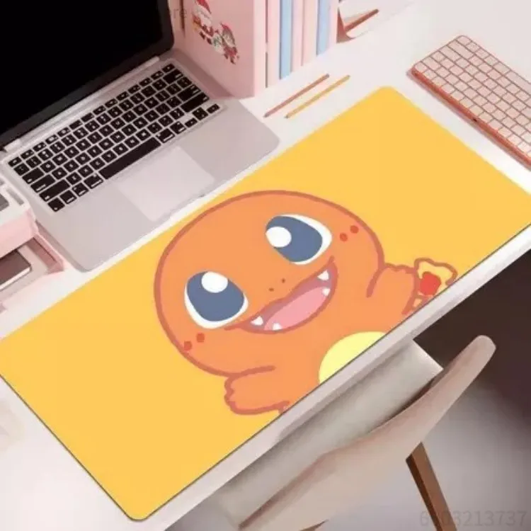 Cute Cartoon Starter Monster Mouse Pad, Kawaii Chibi Character Large Lock Edge Desk Mat Non-slip Rubber Keyboard Pad For Girls