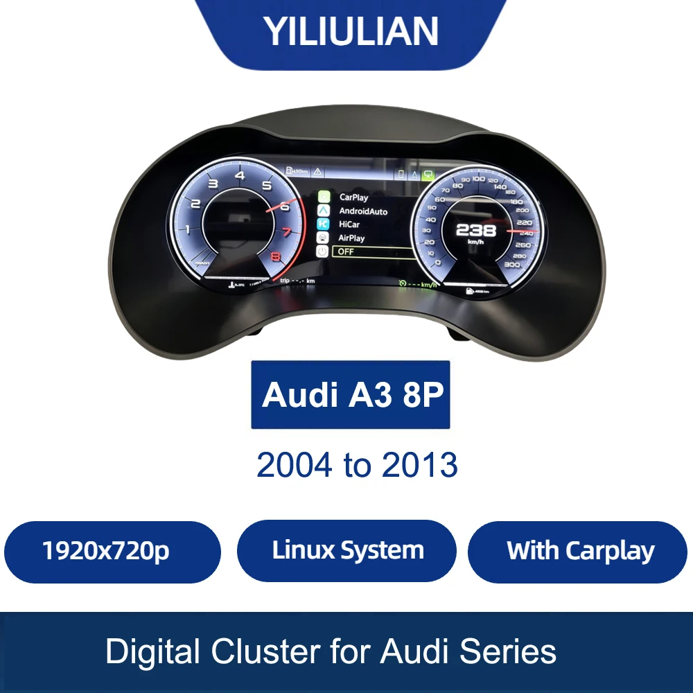 Dashboard Digital Cluster Audi A3 8P Virtual Cockpit Speedometer Instrument Panel from 2004 to 2013 year