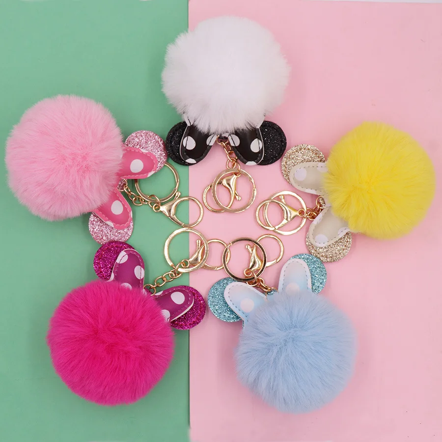 Disney Minnie Mouse Keychain Kawaii Mickey Keyring Pendant Doll Cartoon Bow Fluff Accessories Keyring Children Toy Gifts