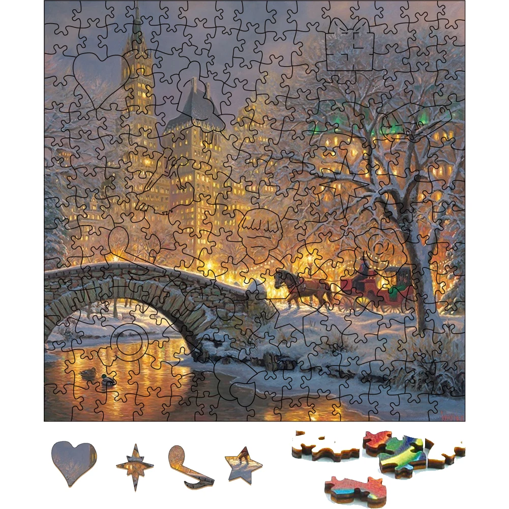 3D Inverno no parque Brinquedos de madeira Jigsaw Party Games para adultos, Home Game Board, Wood Puzzle Brinquedos para crianças