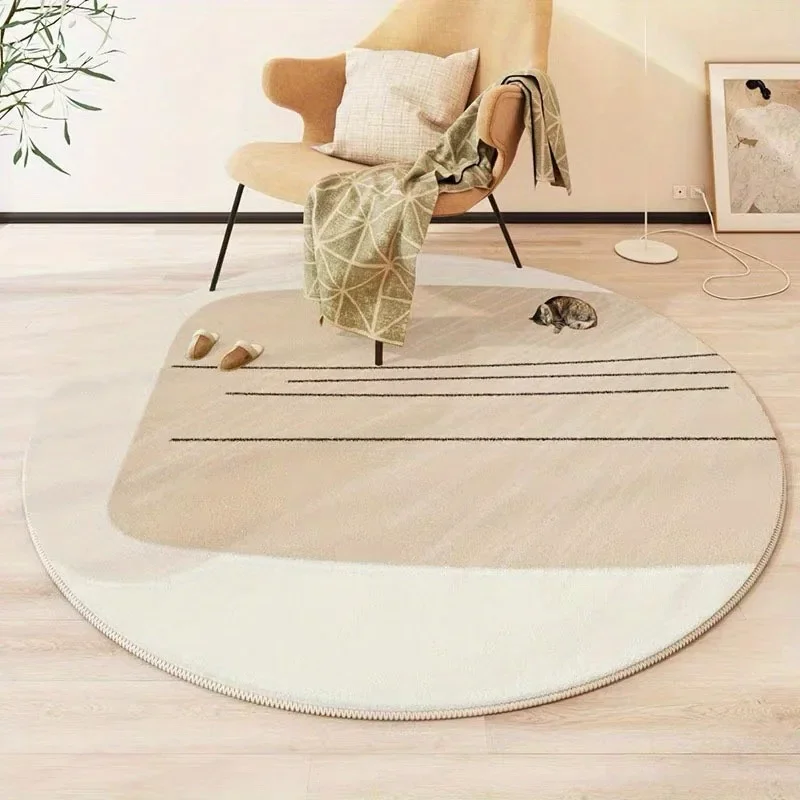 Modern Round Living Room Rug – Soft Washable Floor Mat for Bedroom, Kids Room, Under Sofa, Minimalist Home Decor