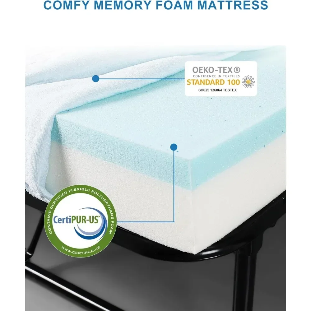 Folding [Twin] Bed With Thick [Memory Foam Mattress] Roll Away Guest Bed for Adults- Sturdy Metal Structure - 75" X 38" Beds