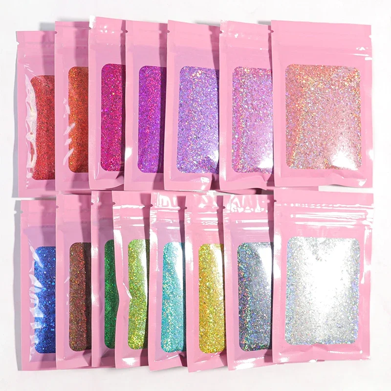 10g Holographic Laser Colorful Nail Glitter Nails Art Mixed Sequins Sparkly Mirror Chunky Flake 3D Paillette Manicure DIY Design