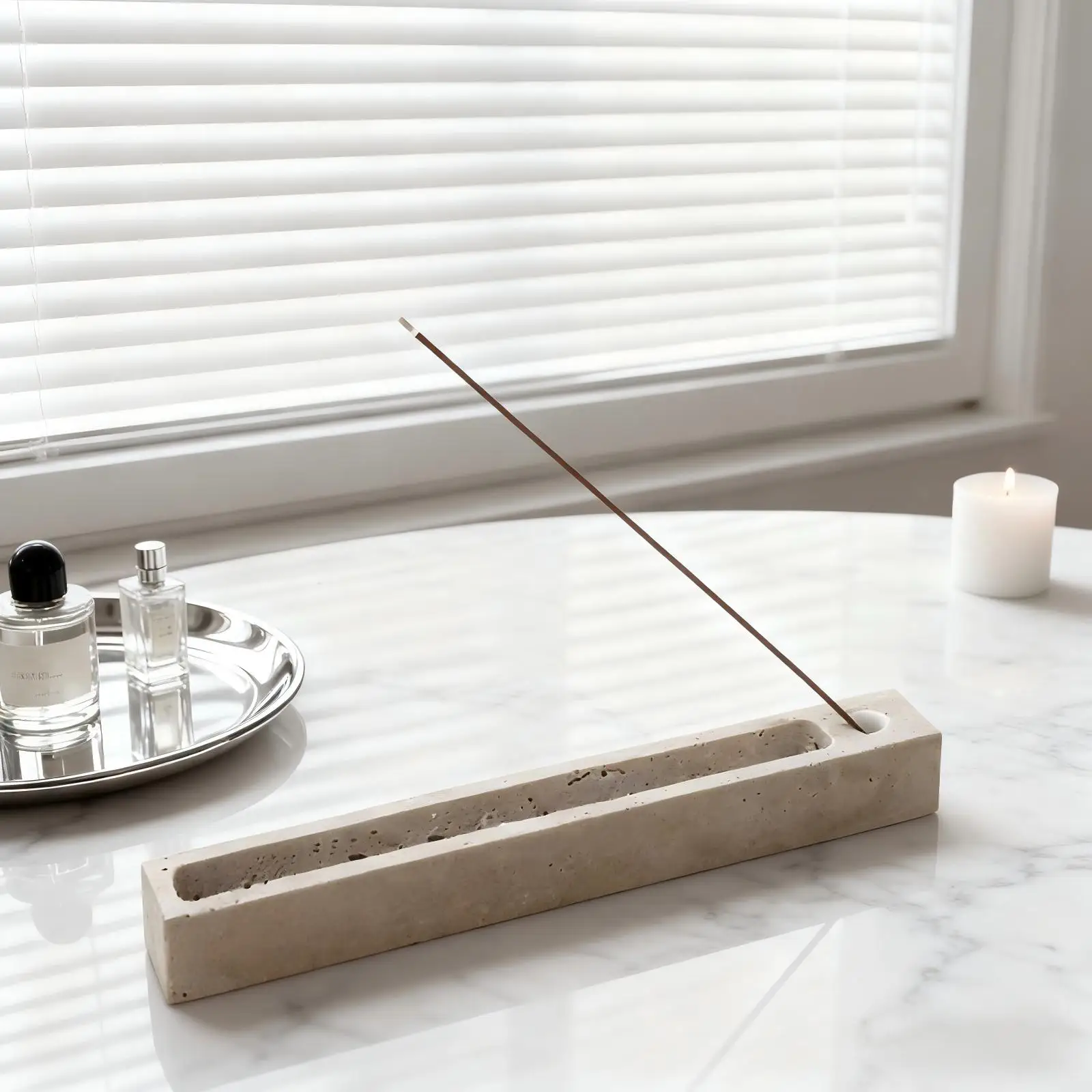 Travertine Incense Tray Natural Stone Rectangular Burner for Sage Bundles Palo Santo Sticks Minimalist Zen Decor Home Essentials