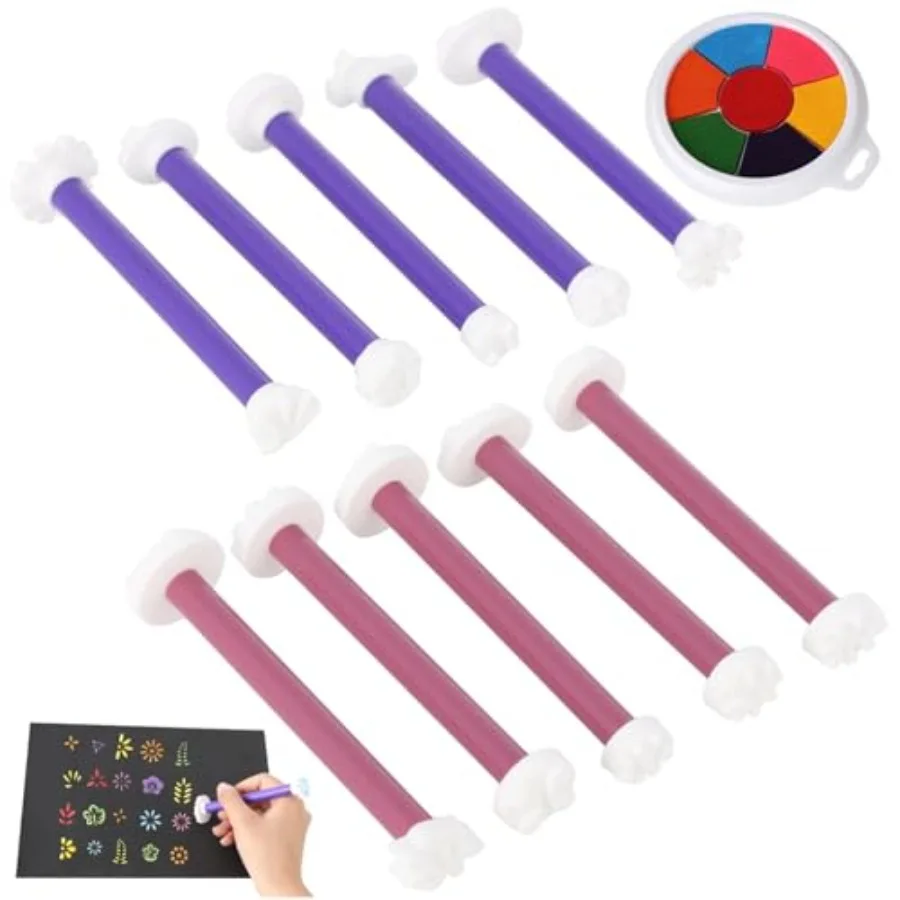 

【Товар в наличии】Набор силиконовых инструментов для тиснения в форме цветов, включает 2 набора инструментов для точечной росписи, 7-цветные чернильные подушечки, инструменты для точечной росписи с двумя наконечниками для мужчин.