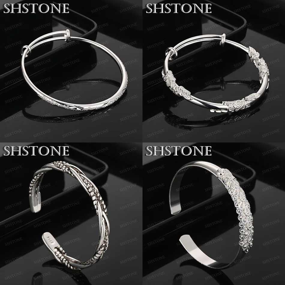 

Classic Luxury 925 Sterling Silver Peacock Flowers Braided Round Bangles Men Engagement Party Fine New Jewelry Accessories